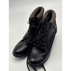 TENTACION Womens Black Lace Up Ankle Boots Chunky Heel Patterned Collar Size 24